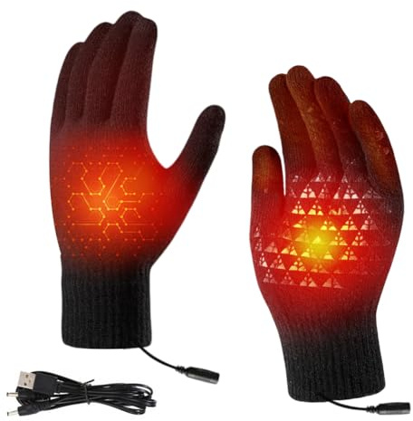 USB Beheizte Handschuhe,Winterhandschuhe für Herren Damen,Winter Vollfinger,Elektrische Beheizte Handschuhes,Touchscreen-Handschuhes,Beheizbare Handschuhe für Klettern Skifahren Radfahren (Schwarz 1)