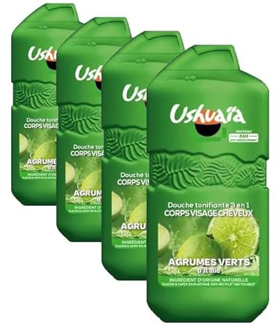 Ushuaïa Douche Tonifiante 3 en 1 aux Agrumes Verts d'Italie 280ML (Lot de 4)