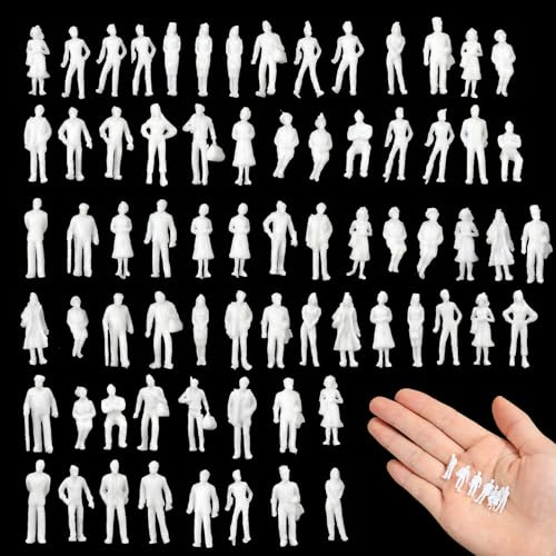 50PCS 1:100 Scale White Unpainted Mini People Figures, Miniature People Model, Standing and Sitting Mini Diorama Figures for Model Trains Railroads, Architectural Project, Miniature Scenes, Home Decor