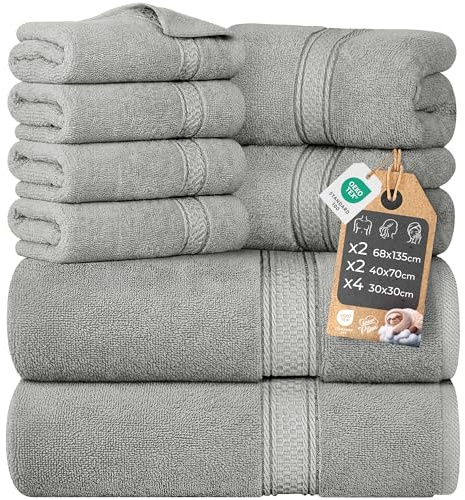 Cloud Pillow Set di Asciugamani 8 Pezzi in Cotone 100%, Ultra Assorbenti | Bagno 2 Teli Doccia 68x135 cm, 2 Asciugamani Viso 40x70 cm, 4 Lavette/Ospite 30x30 cm; morbidi e resistenti ai lavaggi