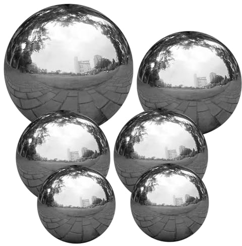 Licsaliwe Boule d'observation en Acier Inoxydable, Boules de Miroir argentées de 6 pièces 2 à 6 Pouces, sphère Jardin réfléchissante pour étang, décoration la Maison