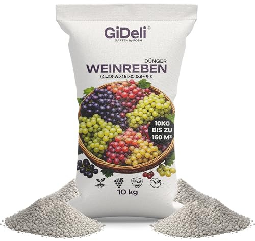 GiDeli Weinreben Dünger 10 kg - Granulat für Trauben und Beeren, Langzeit | auch für Himbeeren, Johannisbeeren und Erdbeeren, chlorarm für mehr Aroma, ergiebiger Vorrat, mit Magnesium