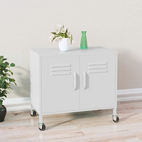 LoogCape Weißer Aufbewahrungsschrank aus Stahl 60 x 35 x 56 cm mit Rollen, Verstellbarer Ablage, Lüftungsschlitzen und Bremsen für Büro, Flur, Keller und Werkstatt