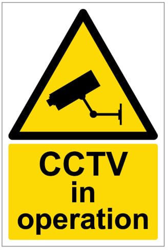 V Safety Warning Cctv In Operation Sign - Portrait - 200mm x 300mm - Self Adhesive Vinyl, Black/Yellow
