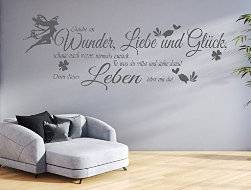 tjapalo® GR-pk132a Wandtattoo Wohnzimmer Wandtatoo Spruch Glaube an Wunder Liebe Glück Flur Wandspruch (B150 x H51 cm)