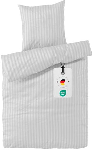 Carpe Sonno Damast Bettwäsche 135x200 Baumwolle | Bettwäsche Baumwolle 135x200 | Bettwaren & Bettwäsche-Sets | Bettbezug 135 x 200 Baumwoll Bettwäsche 135x200-cm | Hotel Bettwäsche grau Silber