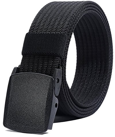 LionVII Men Nylon Belt Tactical Military Style with Plastic Buckle, Durable Breathable Canvas Web Strap Adjustable Trim to Fit 28-49 Waist(Black)