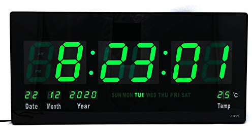 Starlet24 LED Wanduhr mit Datums- und Temperaturanzeige große LED-Anzeige 45x22cm (JH4622) Grün