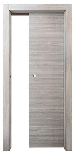 Kimono Porta Interna Scorrevole a Scomparsa Ecodoor 2.0, Rovere Grigio Matrix, Reversibile (210x80)