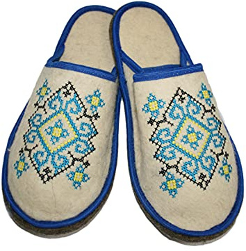 PetriStor 100% Natural Wool Felt Sauna Slippers Ukrainian Ornament Blue for Men - Sauna Banya Slippers Felt Bathhouse/Vaporarium - Made in Ukraine