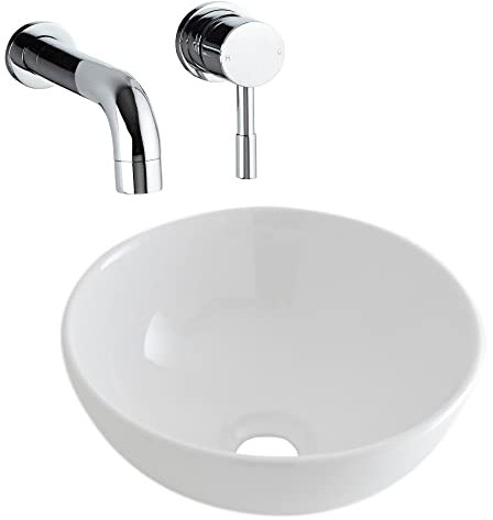 MILANO Round Countertop Bathroom Basin Sink Wall Mounted Mixer Tap 280mm