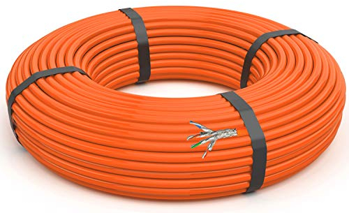 O&W Security Cable de red LAN CAT.7 de 25 m, cable de instalación, cable de datos CAT7, CAT 7, Gigabit GB, GHMT BauPVO Eca, naranja