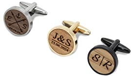 STREIFHOLZ Manschettenknöpfe aus Holz, personalisiert mit Gravur & Holzbox, hochwertiges Geschenk für Herren zur Hochzeit, Verlobung, Valentinstag, Jahrestag uvm.