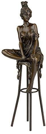 Moritz Bronze Frau auf Barhocker Knie angezogen 25,5 cm Akt Skulptur Deko