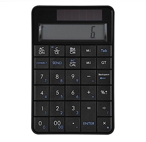 Drahtloses Nummernblock Rechner, 2 in 1 tragbares LCD Display 29 Tasten, solarbetrieben, USB Empfänger Dateneingabe Tastatur für Büro, Zuhause, ABS Schwarz, 1er Pack