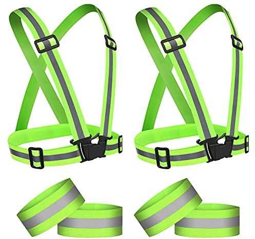 URAQT Reflektierende Sicherheitsweste Set, 2er Reflektierende Warnweste Einstellbar & 4er Elastische Reflektierendes Armbands, Reflektoren Sicherheits für Fahrrad, Joggen, Laufen, Wandern