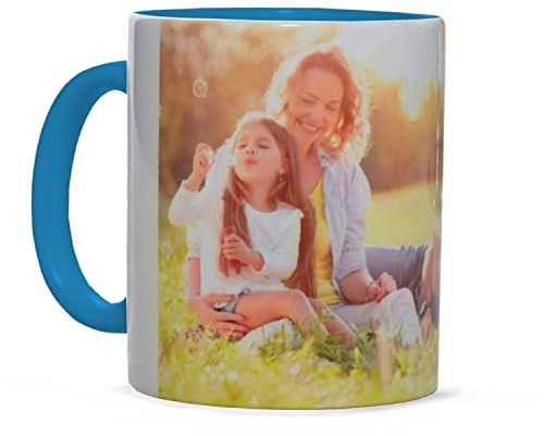 Tazza Personalizzata con Foto e Testo per ricordi e momenti speciali | Mug Azzurra 300ml in ceramica stampata in Italia. Uso microonde sicuro. Regalo personalizzabile con foto HD.