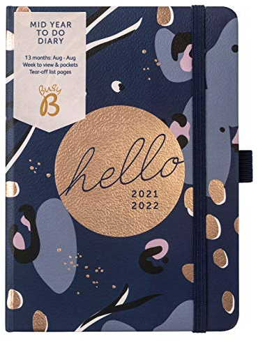 BusyB - Mid-Year To Do Terminkalender ab August 2021 bis August 2022. Navy A6 Wochenübersicht Planer mit Stifthalter, elastischer Verschluss und Steckfächer, 2885