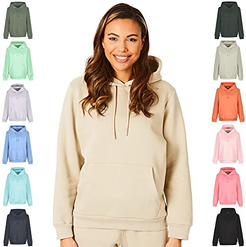 Light & Shade Women's Hooded Soft Touch Ladies Loungewear Hoodie Sweatshirt Top, Sand, S