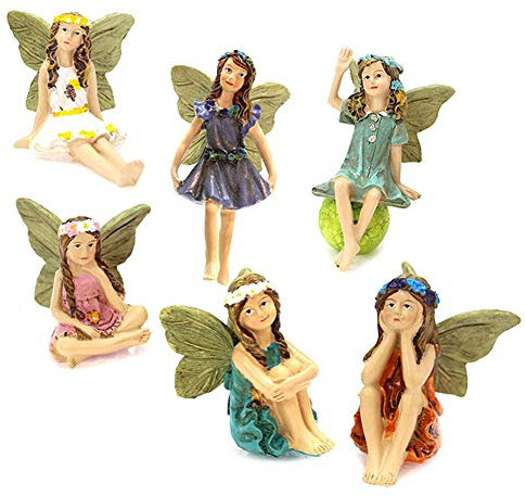Fee Garten-Accessoires, Fee Garten Feen, Miniatur-Fee Figuren Miniatur-Fee Ornamente Fee Abbildung Blumen-Fee-Puppe Ornamente Multicolored Fee Skulptur-Garten-Dekor 6pcs