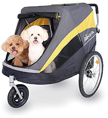 ibiyaya - Hercules Large Dog Stroller for Large Dogs and Cats - Convenient and Foldable, Spacious Room and Pneumatic Tires for a Smooth Ride - Black and Yellow