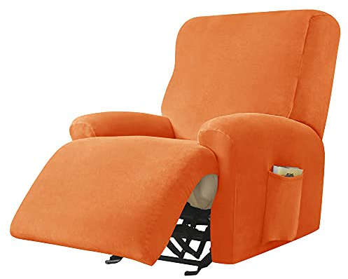 Highdi Stretchhusse für Relaxsessel Komplett Sesselschoner, Stretch Relaxsessel Bezüge 1 Stück - Einfarbig Samt Elastisch Sesselbezug für Fernsehsessel Liege Sessel (Orange)
