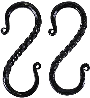 Viking Traders Handgeschmiedeter, verdrehter, robuster S-Haken, 2er-Pack, rustikales Design, schwarz beschichtet, S-Haken zum Aufhängen, Schwerlastregale, Lagerregale, Haken für schwere Gewichte