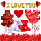 Valentinstag Ballons Herzluftballons Helium Ballons Set, Mit 100 cm Übergröße Folienballon Umarmung Bär und Rosenblätter, Hochzeitstag und Geburtstag und Hochzeit Heiratsantrag Deko Luftballons Rot