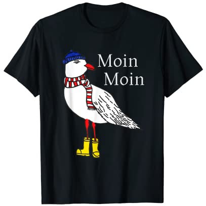 Moin Moin Möwe mit Mütze, Schal und Stiefel Nordsee Ostsee T-Shirt