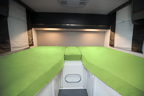 ENTSPANNO Luxus Spannbettlaken Wohnmobil - 3-teiliger Matratzenbezug aus Premium Jersey - Wohnwagen & Wohnmobil Zubehör - Bis 15cm Höhe - Hellgrün