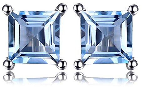 JewelryPalace Quadrat Schliff 0.7ct Echt Blau Topas Ohrstecker Silber 925 Damen, Blautopas Schmuck Set, Ohrringe Silber Edelstein Mädchen, Ohrstecker Silber klein mit Stein Frauen