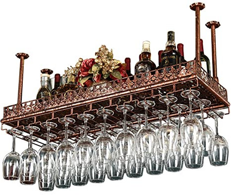 BOCbco Plafond Industriel Suspendu, Porte-Vin Suspendu, Bouteilles Et Porte-Greffe Organisateur, Porte-Caisson À La Maison, Étagère À Vin Pour Le Restaurant Du Bar de Cuisine - Bronzé/120 * 35Cm