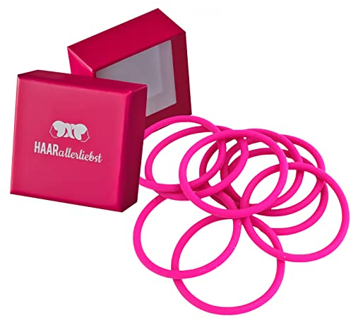 HAARallerliebst® Unisex Silikon Haargummis 9 Stück + Aufbewahrungsbox – Premium Haargummi Damen & Herren, ultra starker Halt – Zopfgummi Damen, Haargummi Pink– Hair Ties & Zopfhalter für Sport