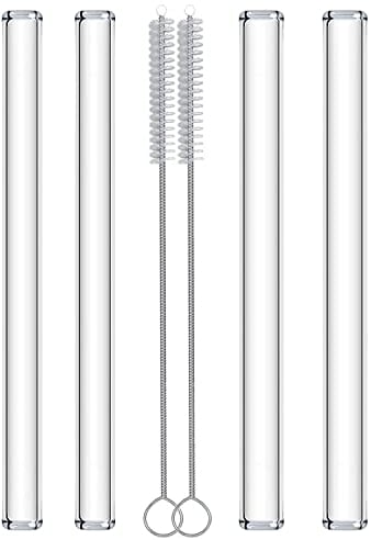 Paille Boba - Paille à smoothie en verre réutilisable - Transparent - 2 pailles Boba extra larges et 2 larges pailles à smoothie avec brosse