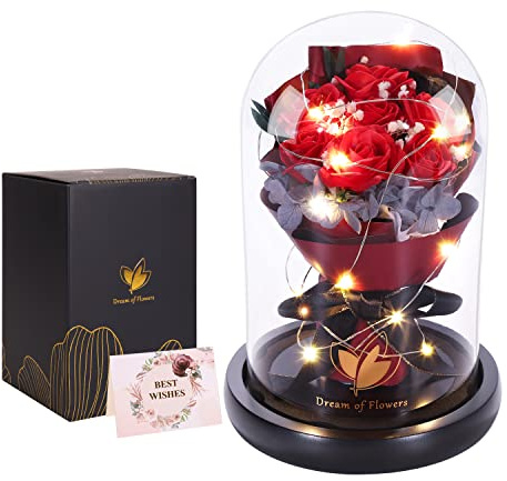 Geburtstagsblumengeschenke für Frauen, Jahrestagsrose, Geschenk für sie, Die Schöne und das Biest, Rose in Glaskuppel mit 2 Beleuchtungsmodi, für immer Blumensträuße, Geburtstagsgeschenke für Frauen
