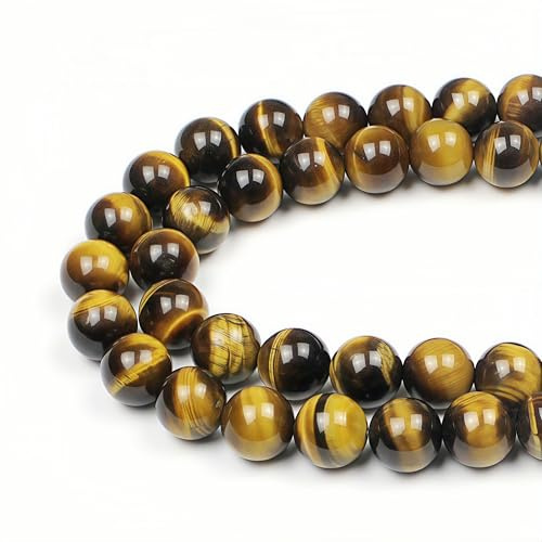 MJDCB Natural Round Stone Beads 12mm Yellow Tiger Eye Loose Gemstone Beads for Jewelry Making Bracelet Necklace 30pcs