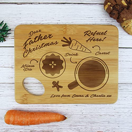 eBuyGB Personalised Christmas Eve Plate, Father Christmas Refuel Here, Small Xmas Board, Mince Pie and Drink for Santa, Carrot for Rudolph (Design 3)