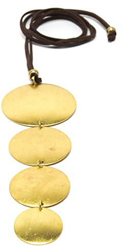 Vestopazzo VLNET collana in ottone con pendente composto da 4 placche tonde satinate | Lavorazione artigianale | Filo marrone regolabile | DD02014