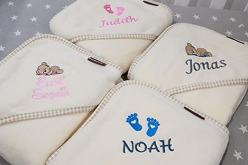 ★ Kapuzentuch mit Namen Bestickt ★ Handtuch MIT Kapuze ★ 75x75 cm ★ Baumwolle ★Geburt ★Geschenk ★ (Beige)