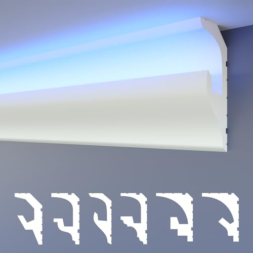 HEXIMO LED-Stuckleisten 2in1, indirekt beleuchtete Deckenleisten XPS-Styropor-Deckenstuckleisten für Decken (20,4 Meter HLED 17)