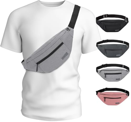 MAXTOP Large Bumbag Waist Fanny Pack Running Belt for Men Women Unisex Bum Bag with Headphone Jack and 4-Zipper Pockets Adjustable Belt for Travel Running Jogging Workout Hiking Gifts Grey