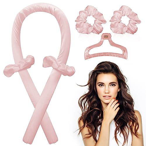 Jsdoin Heatless Lockenwickler Stirnband - Heatless Curling Rod Stirnbänder, Satin Set über Nacht Haar keine Hitze Curling, Wave Roller Curler, Styling-Werkzeuge für langes mittleres Haar, Rosa, 1