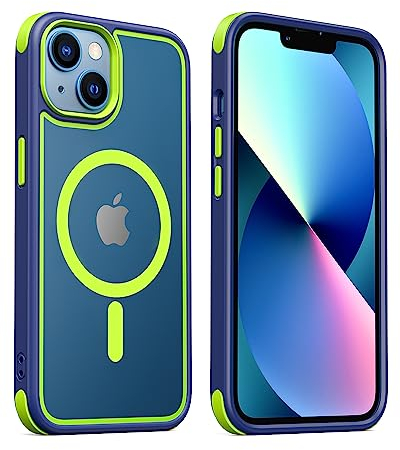 MobNano cover for iPhone 13/14 magnetica, compatibile con MagSafe, cover magnetica colorata per iPhone 13/14, Protezione Antiurto di Livello Militare, Retro Resistente ai Graffi - Blu/Verde