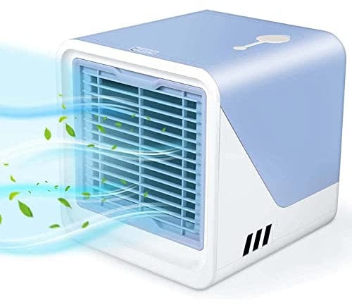 GALER Portable Air Conditioner Fan, 3 in 1 Personal Mini Cooling Fan with Water Mist Spray, Speeds Evaporative Cooler Small Aircon Humidifier Spray Desk for Home Office Room (Blue)