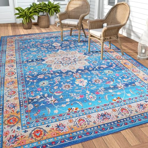 jianandi In-& Outdoor Teppich, Moderner Kurzhaar Teppiche fur Schlafzimmer Wohnzimmer, Waschbarer weicher Perser BalkonTeppich, Vintage Oriental Non-Slip Teppich (Designer A, 180x270 cm)