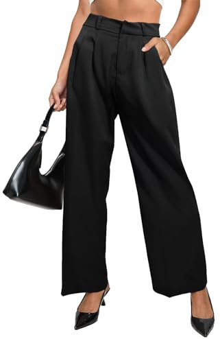 HAWILAND Pantalon d'Affaires Femme - Costume à Jambes Larges - Y2k Taille Haute - Loisirs, #1 Noir, L