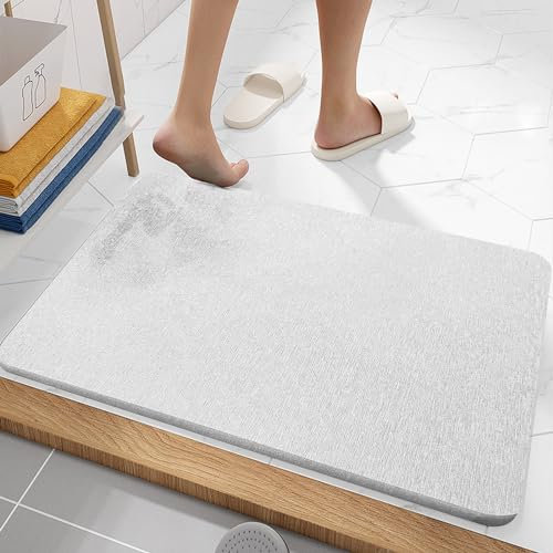 Savieva Diatomite Stone Bath Mat - 45x35cm Diatomaceous Earth Bath Mat, Super Absorbent Quick Drying Bathstone Bathmat Rugs Non-Slip Mat, Bathroom Floor Shower Mat, Kitchen Absorbent Pad