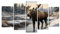 ZXHYWYM Elch Leinwandbilder 5 Teilig Elch Hirsch Bilddrucke Winterwald See Gemälde wilde Tiere Kunstwerke für rustikale Bauernhaus Dekoration Gerahmt (Bild-1, (100.00 x 55.00 cms))