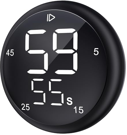 Minuteur de Cuisine Intelligent - Numérique, Magnétique pour Bureau, Classe, Enfants TDAH - Compte à Rebours 5, 15, 25, 45 Minutes (Noir)