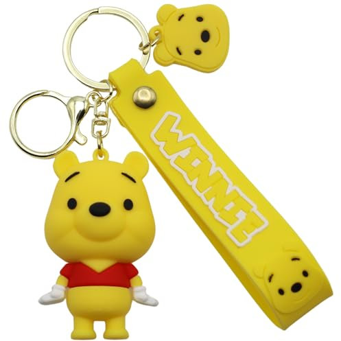 AUTOZOCO Porte-clés Winnie l'Ourson en Silicone, Figurine Caoutchouc, 6,5 cm, Jaune, Citronier